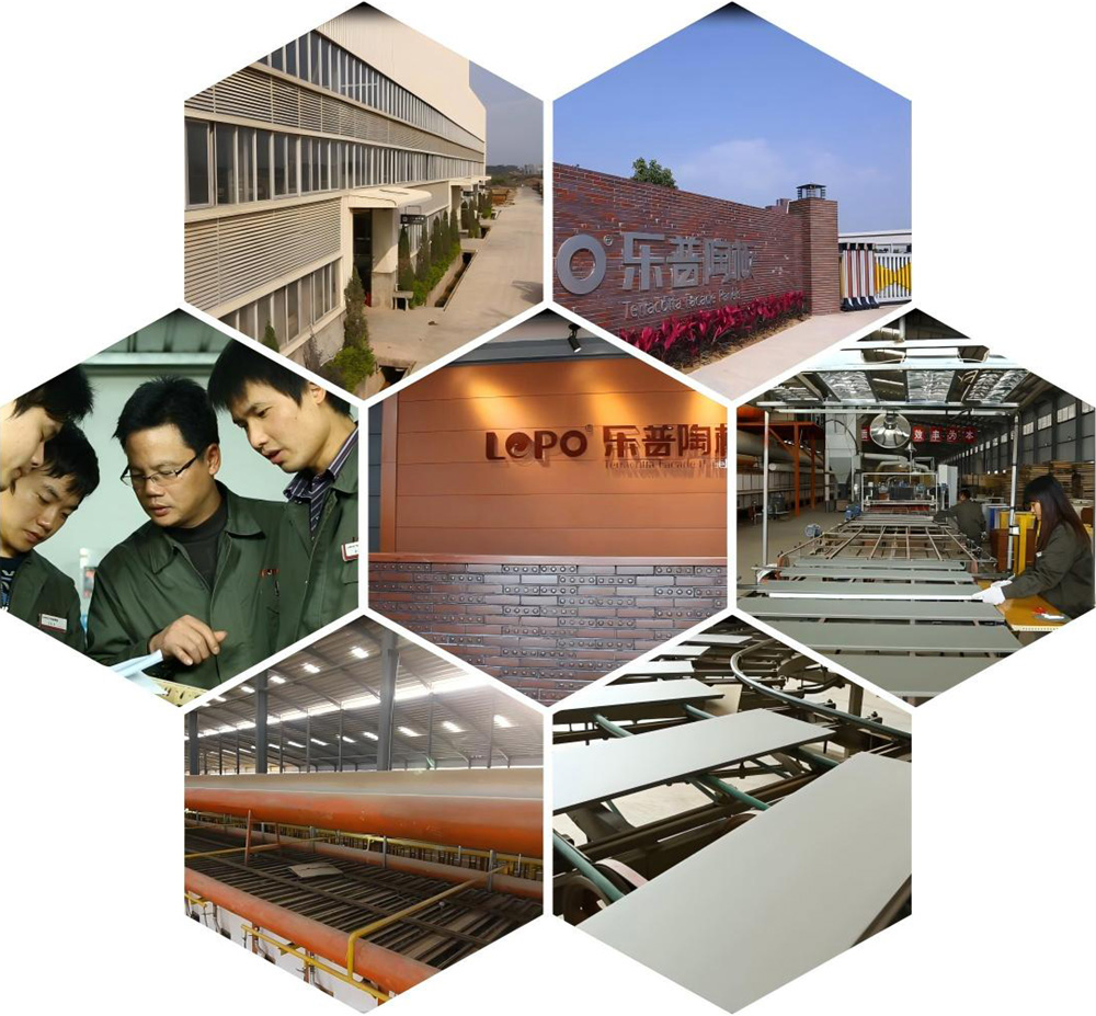 An overview of China Fujian LOPO Terracotta Panel Manufacturing Co., Ltd.'s state-of-the-art factory, modern showroom, and welcoming entrance, representing the company's excellence in production and customer service.