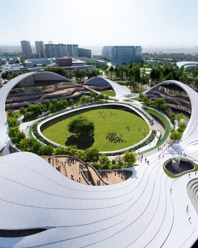 Aerial view of Jiaxing Civic Center.